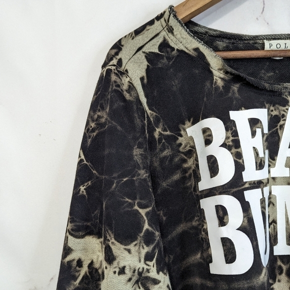 POL Sweatshirt Size Small Beach Bum Tye Dye Bleach Marble Graphic Black Women - Picture 2 of 13